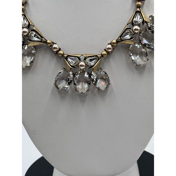J. Crew Gold Tone Large Faceted Clear Oval Rhinestone Statement Necklace - Picture 4 of 16